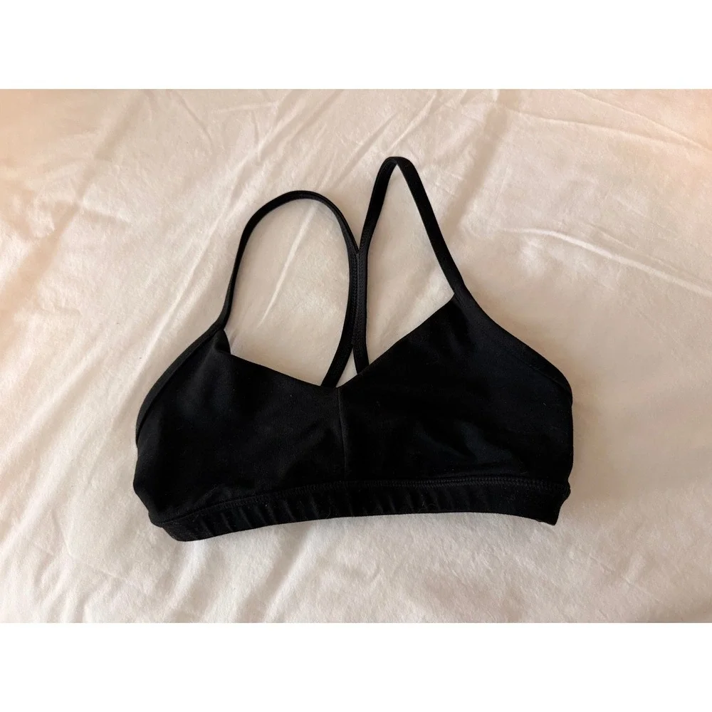 FLEO‎ Black Sports Bra V-Neck T-Back Racerback Athletic Training Top Small